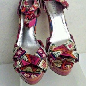 Pink Red High Heels Slingback Size 7.5 Peep Toe